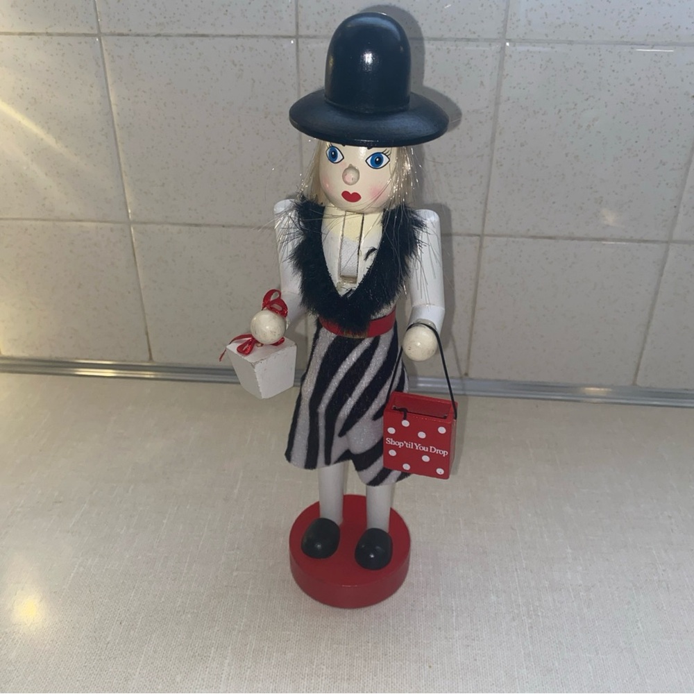 Vintage Shopper Girl Woman Shop Till You Drop‎ Christmas Nutcracker Decoration